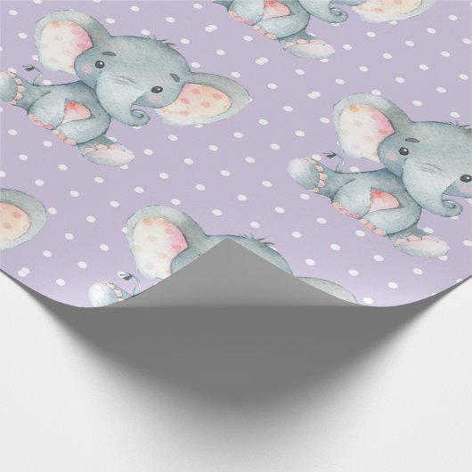 Niedliches Elefant Baby Girl Lila und grau Geschenkpapier (Ecke)