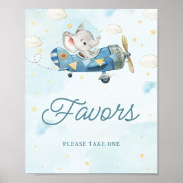Niedliches Elefant Flugzeug Adventure Blue Favorit Poster