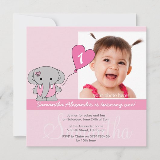Niedliches Elefant-Foto-zuerst 1. Einladung (Vorderseite)