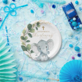 Niedliches Elefant-Grün-Gold verlässt Taufe Pappteller (Party)