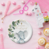 Niedliches Elefant-Grün-Gold verlässt Taufe Pappteller (Party)