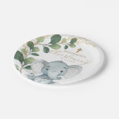 Niedliches Elefant-Grün-Gold verlässt Taufe Pappteller (Schrägansicht)