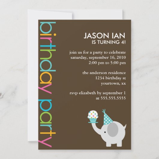 Niedliches Elefant Kindergeburtstag Party Einladung (Vorderseite)