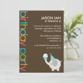 Niedliches Elefant Kindergeburtstag Party Einladung (Stehend Vorderseite)