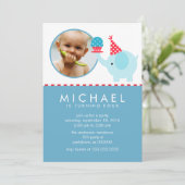 Niedliches Elefant und Cupcake Custom Foto Einladung (Stehend Vorderseite)