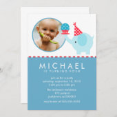 Niedliches Elefant und Cupcake Custom Foto Einladung (Vorne/Hinten)