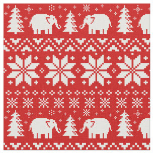 Niedliches Elefant-Weihnachtsmuster-Rot Stoff