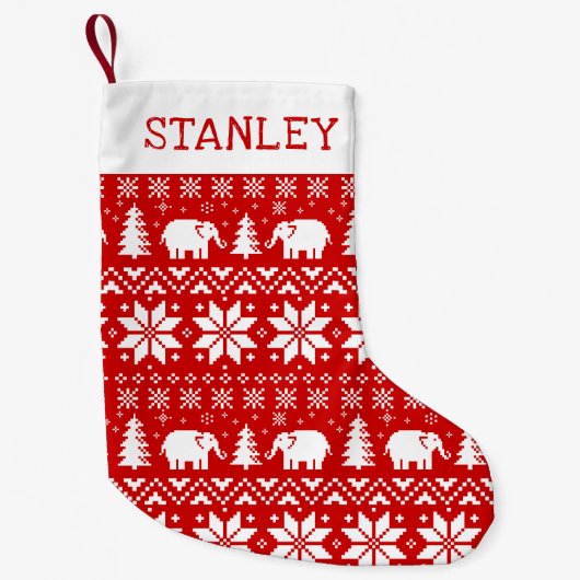 Niedliches Elefant-Weihnachtsstrickjacke-Muster Kleiner Weihnachtsstrumpf (Vorderseite)