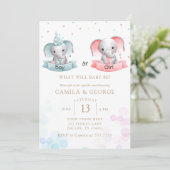 niedliches Elefantengeschlecht zeigt Babydusche Einladung (Stehend Vorderseite)