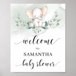 Niedliches Elefantengrün Euclayptus-Blätter Begrüß Poster