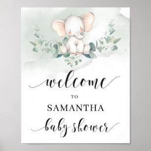 Niedliches Elefantengrün Euclayptus-Blätter Begrüß Poster