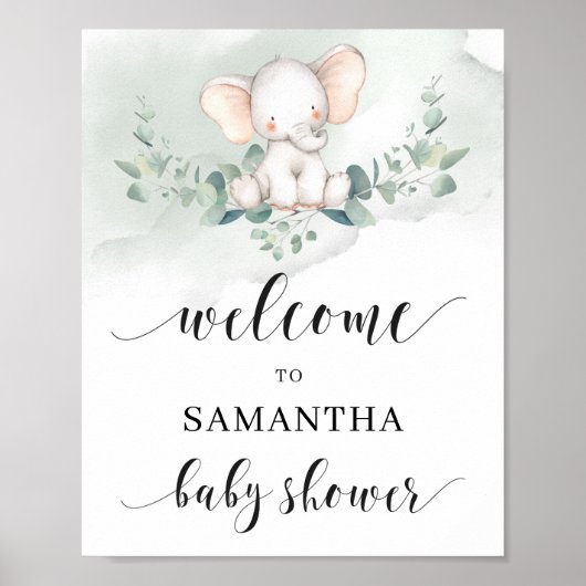 Niedliches Elefantengrün Euclayptus-Blätter Begrüß Poster (Vorne)