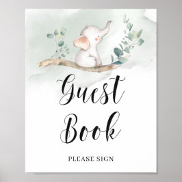 Niedliches Elefantengrün Eukalyptus-Gästebuch Poster