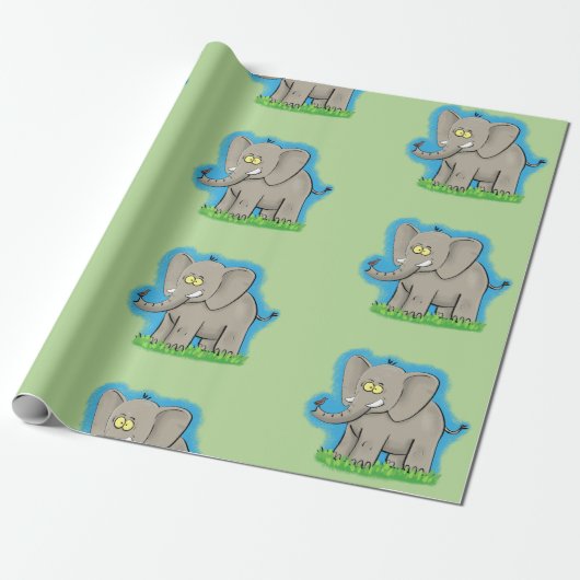 Niedliches Elefantenmuster Cartoon Geschenkpapier (Ungerollt)