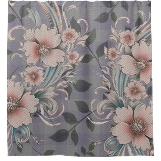 Niedliches Elegant Floral Gingham Muster Duschvorhang (Vorderseite)