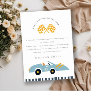 Niedliches, elegantes blaues Race Car Kinder jeden Dankeskarte