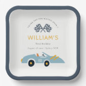 Niedliches, elegantes blaues Race Car Kinder jeden Pappteller (Vorderseite)