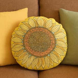 Niedliches elegantes Boho Bauernhaus Gelbe Sonnenb Rundes Kissen
