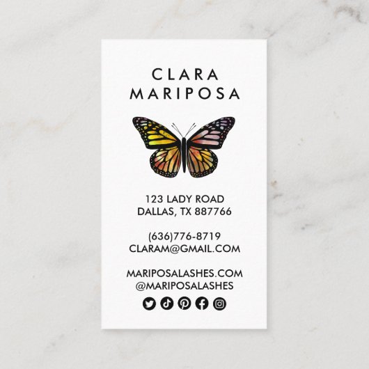 Niedliches Elegantes Butterfly Monarch Beauty Lash Visitenkarte (Rückseite)