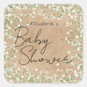 Niedliches elegantes Gipskraut Floral Boho Babydus Quadratischer Aufkleber (Vorderseite)