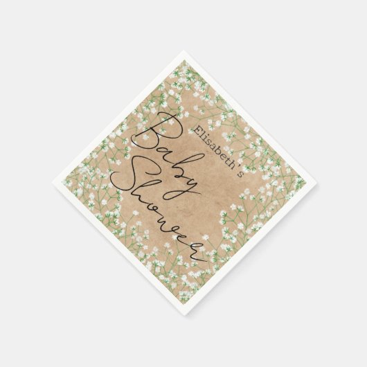 Niedliches elegantes Gipskraut Floral Boho Babydus Serviette (Ecke)