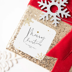 Niedliches Elegantes Gold Snowflake Frohe Weihnach Quadratischer Aufkleber