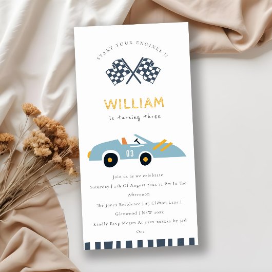 Niedliches elegantes Rennauto Kinder jeden Alters Dankeskarte