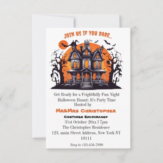 Niedliches elegantes Spuk Haus Erwachsene Hallowee Einladung (Vorderseite)