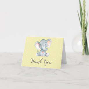 Niedliches Elephant Baby Gelb und Grau Dankeskarte
