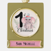 Niedliches Elephant Baby Girl 1. Weihnachtsfest Banner-Ornament Gold (Vorderseite)