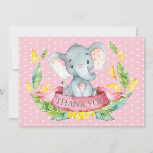 Niedliches Elephant Baby Girl Pink und Gray Dankeskarte