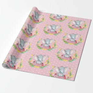 Niedliches Elephant Baby Girl Pink und Gray Geschenkpapier