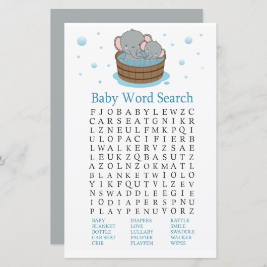Niedliches Elephant Baby Shooter Word Search Game (Vorne/Hinten)