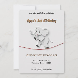 Niedliches Elephant Balancing on Rope Personalisie Einladung