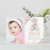 Niedliches Elephant Floral Boho Tribal Geburtstag  Dankeskarte (Stehend Vorderseite)