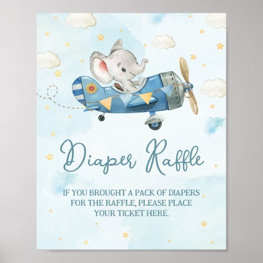 Niedliches Elephant Flugzeug Adventure Blue Diaper Poster (Vorne)