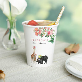 Niedliches Elephant & Giraffe Floral Baby Shower G Pappbecher