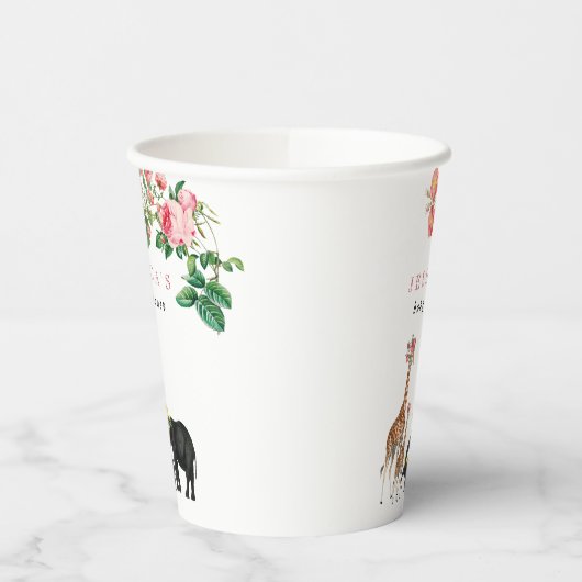 Niedliches Elephant & Giraffe Floral Baby Shower G Pappbecher (Links)