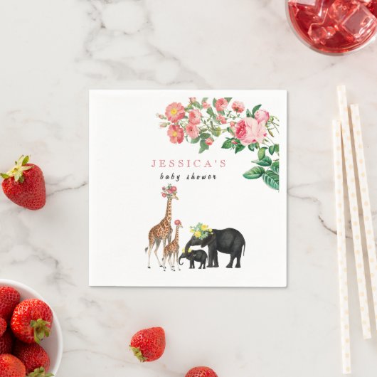 Niedliches Elephant & Giraffe Floral Baby Shower G Serviette (Beispiel)