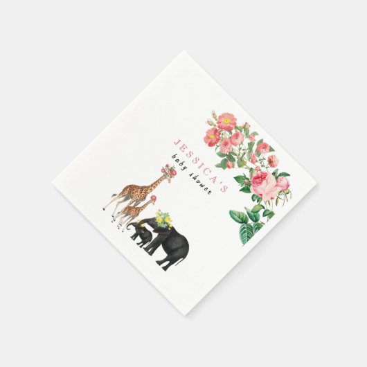 Niedliches Elephant & Giraffe Floral Baby Shower G Serviette (Ecke)
