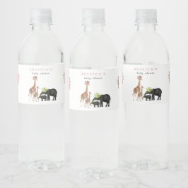 Niedliches Elephant & Giraffe Floral Baby Shower G Wasserflaschenetikett