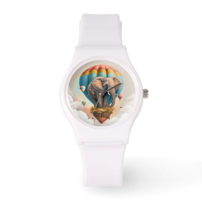 Niedliches Elephant Hot Air Ballon Whimsical Tier Armbanduhr (Vorderseite)