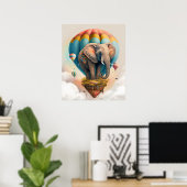 Niedliches Elephant Hot Air Ballon Whimsical Tier Poster (Heimbüro)