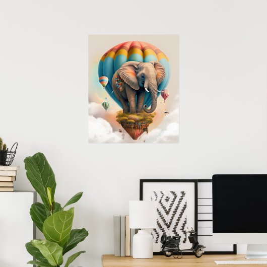 Niedliches Elephant Hot Air Ballon Whimsical Tier Poster (Heimbüro)