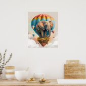 Niedliches Elephant Hot Air Ballon Whimsical Tier Poster (Küche)