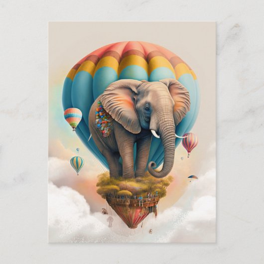 Niedliches Elephant Hot Air Ballon Whimsical Tier Postkarte (Vorderseite)
