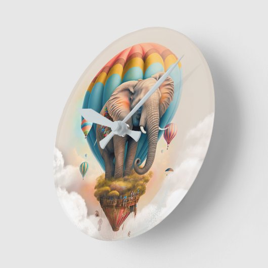 Niedliches Elephant Hot Air Ballon Whimsical Tier Runde Wanduhr (Winkel)