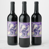 Niedliches Elephant lila Baby Dusche Weinetikett (Flaschen)