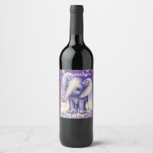 Niedliches Elephant lila Baby Dusche Weinetikett