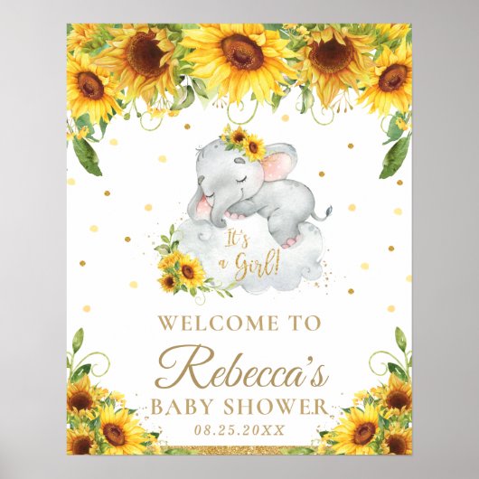 Niedliches Elephant Sunflower Babydusche Begrüßung Poster (Vorne)